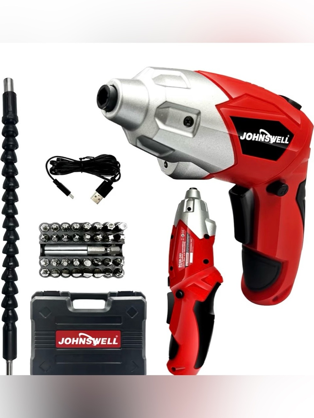 3.6V (RED) CORDLESS SCREWDRIVER 32+1pc USB Small Power Screwdriver Set.